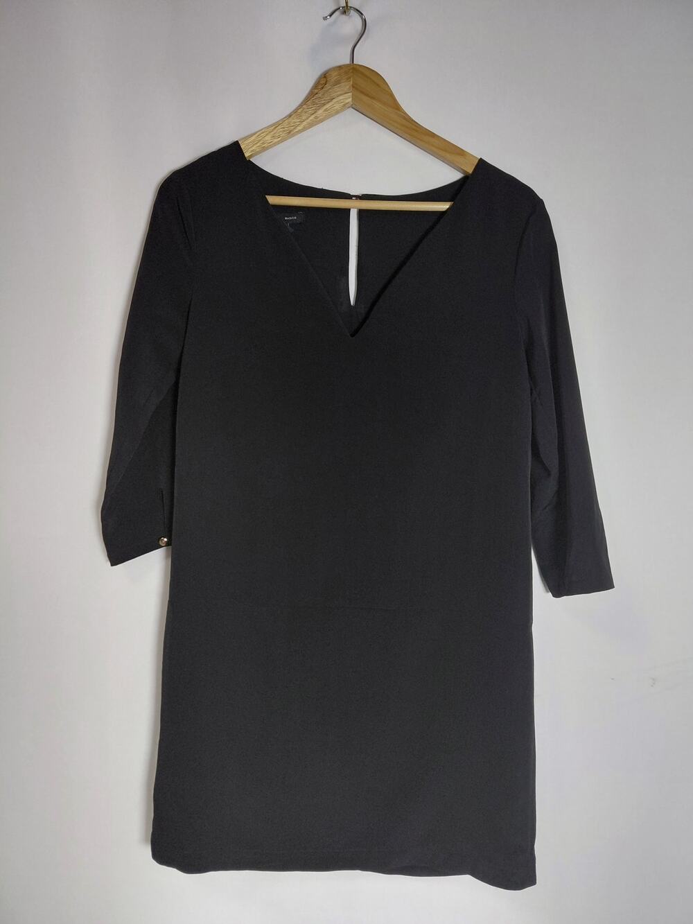 MNG BASICS Black Dress Solid 3/4 Sleeve Knee Length Women Size 4